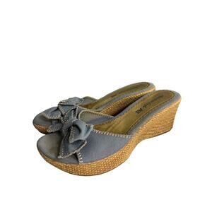 Vtg American Eagle  Women's Sz 8 Blue Denim Jean Fabric  Slip On Wedge‎ Sandals